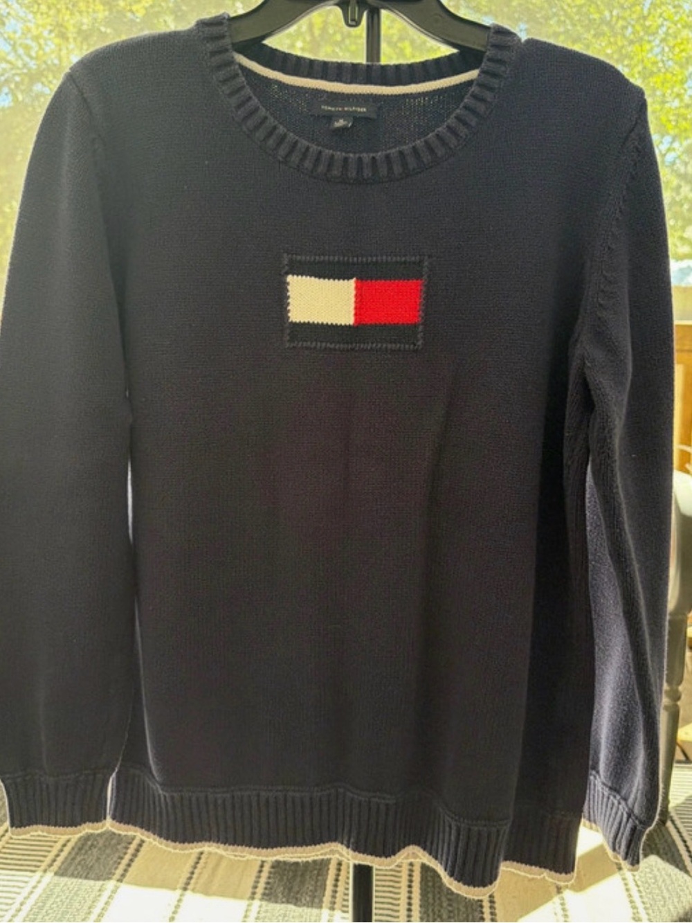 Tommy Hilfiger Navy Crewneck Sweater with White & Red Flag